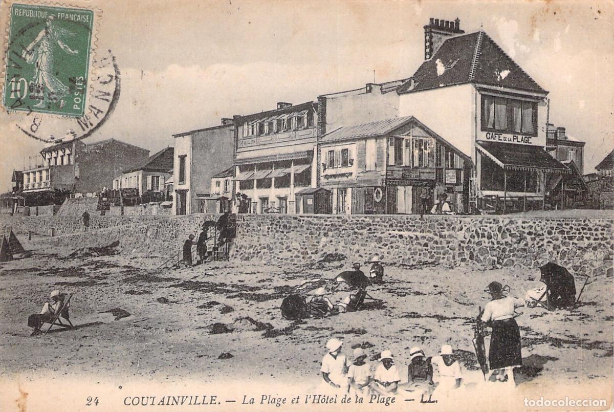 Postales: Postal de la Playa y el Hotel de la Plage en Coutainville