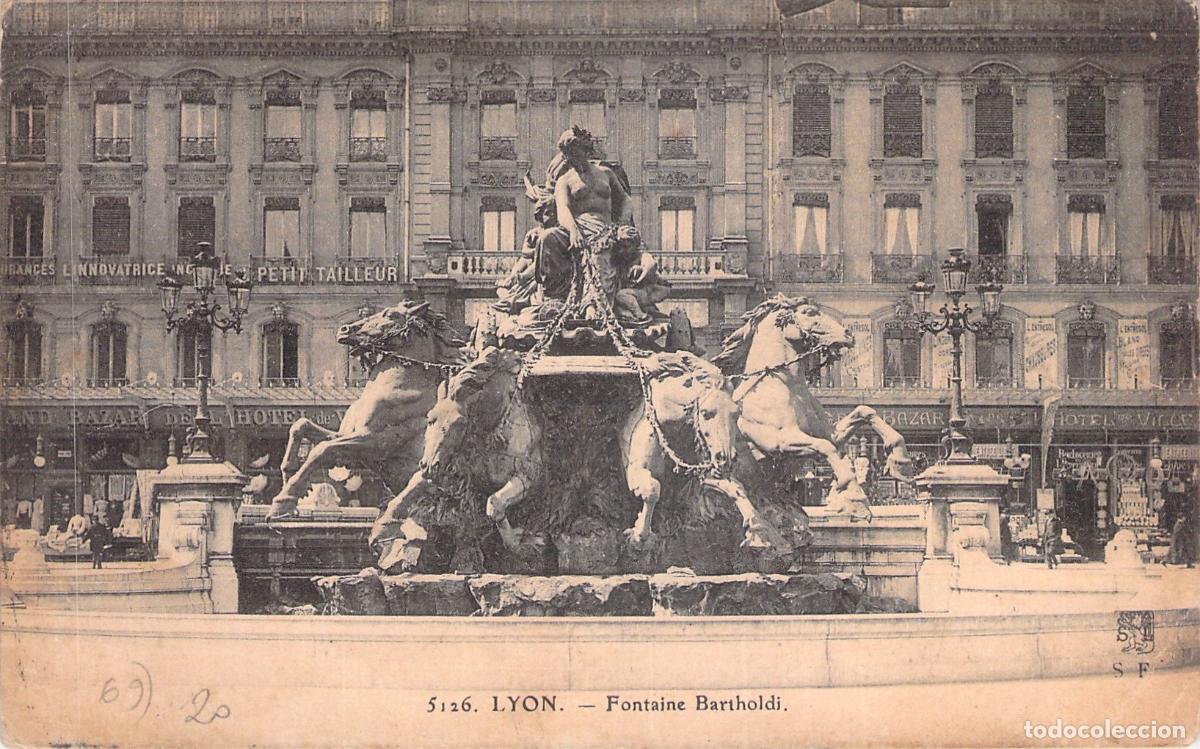 Postales: Postal de la Fuente Bartholdi en Lyon, Francia
