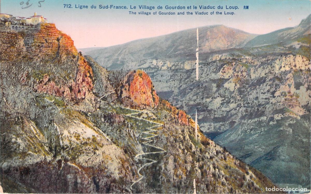 Postales: Postal de Gourdon y el Viaducto del Loup, Alpes Mar&iacute;timos, Francia