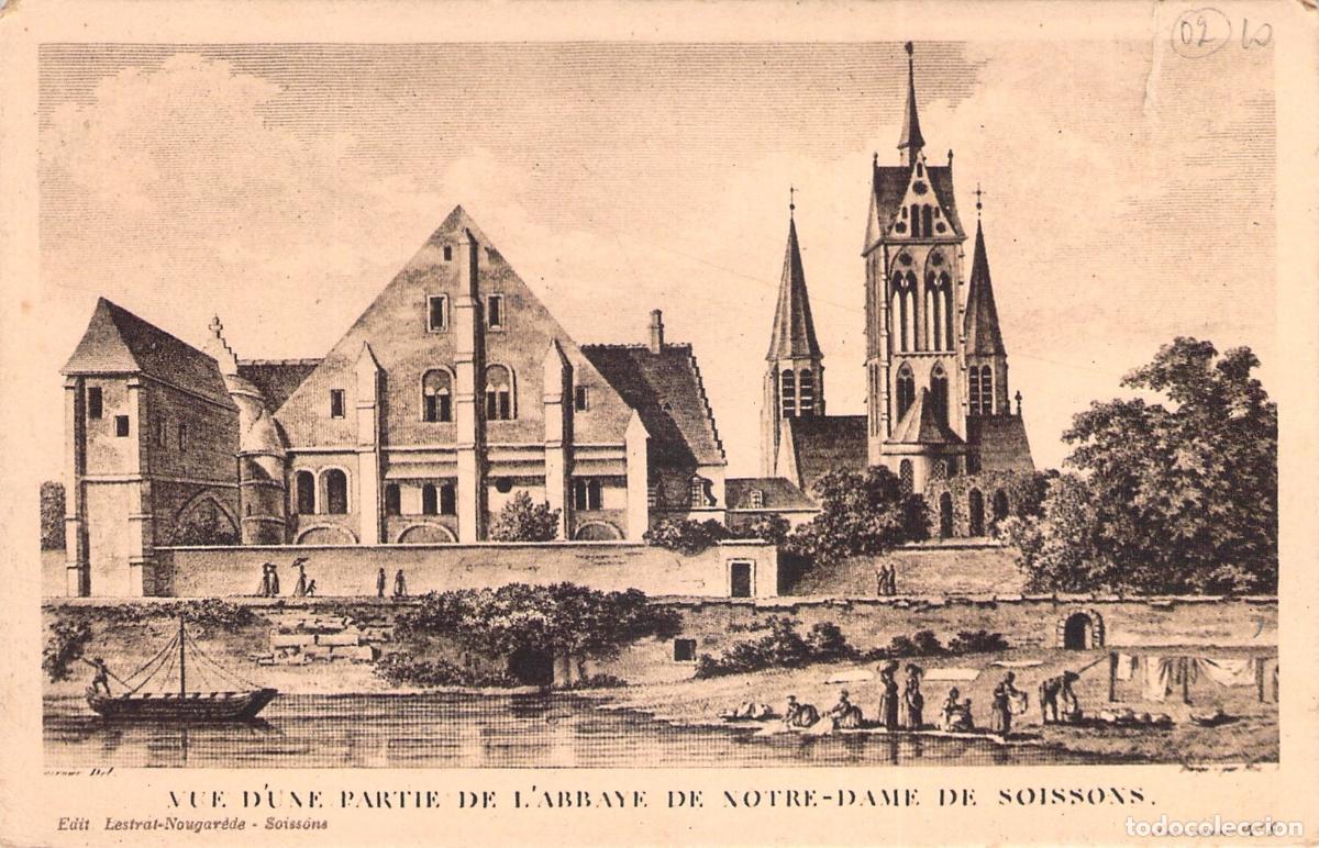 Postcards: Postal Abad&iacute;a Notre-Dame de Soissons, Grabado Hist&oacute;rico