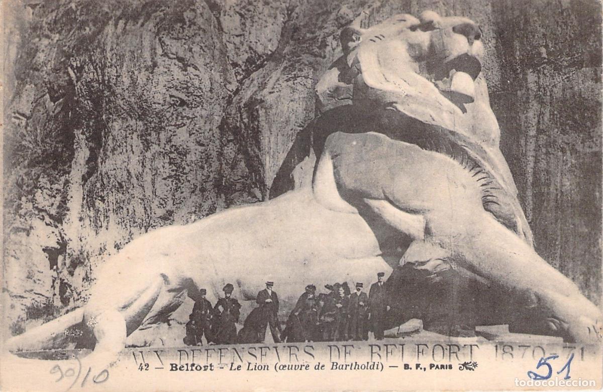 Postcards: Postal del Monumento El Le&oacute;n de Belfort de Bartholdi en Francia