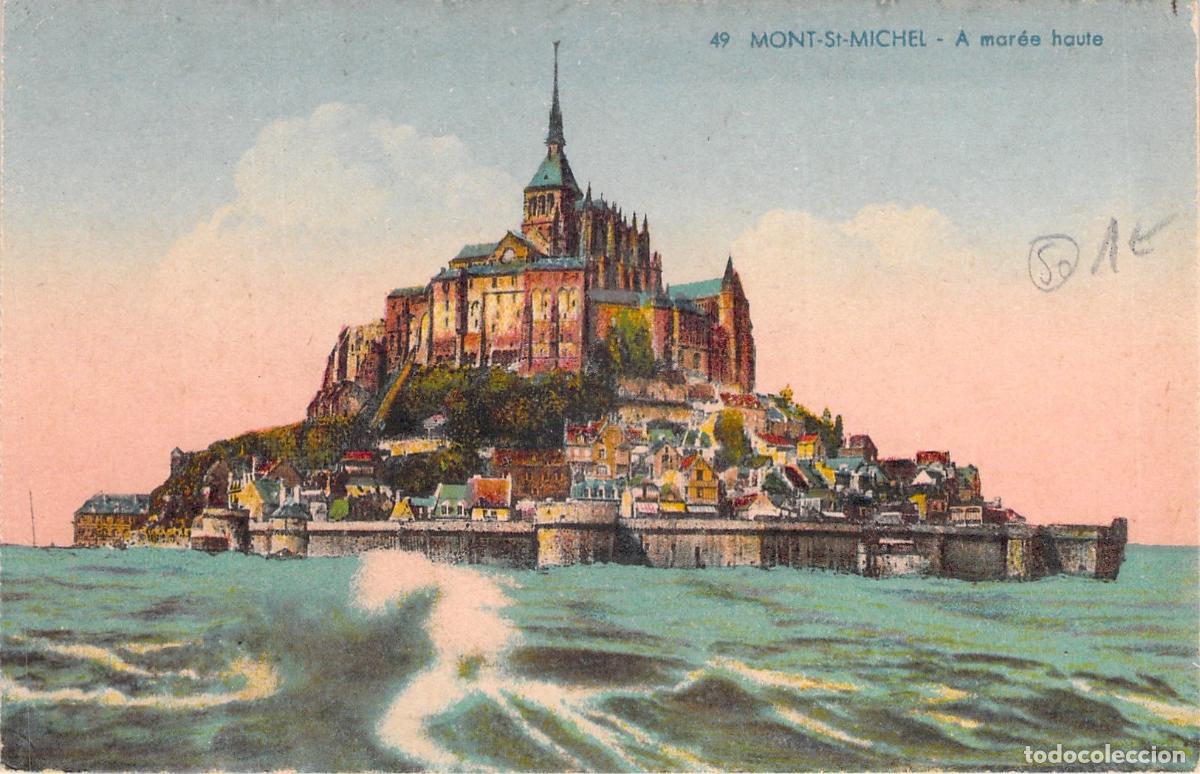 Postkarten: Postal de Mont-Saint-Michel en Marea Alta, Francia