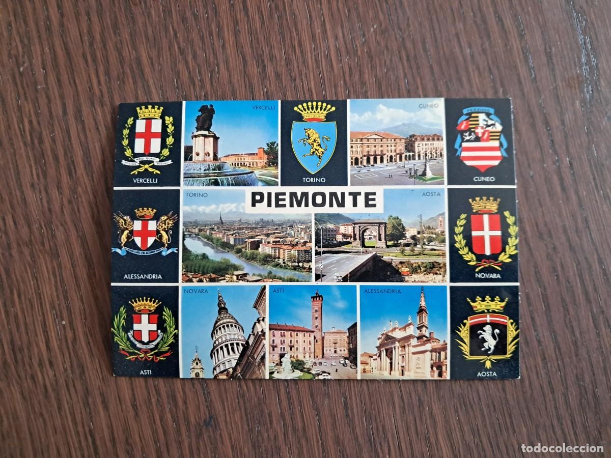 Postales: postal de Italia, diferentes vistas y escudos Piemonte, Italia, a&ntilde;os 70.
