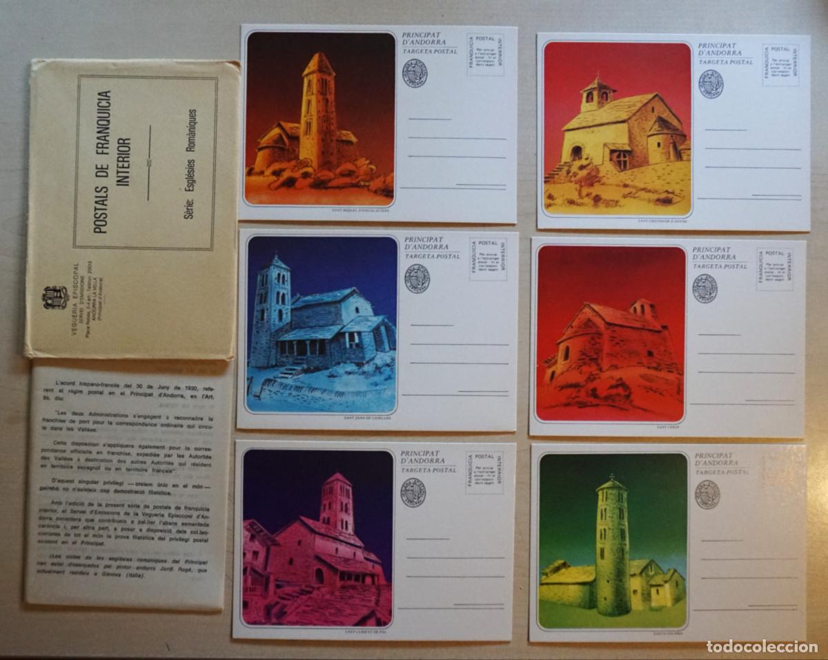 Postales: 6 postales de Franquicia Interior de Andorra, serie Iglesias Rom&aacute;nicas.