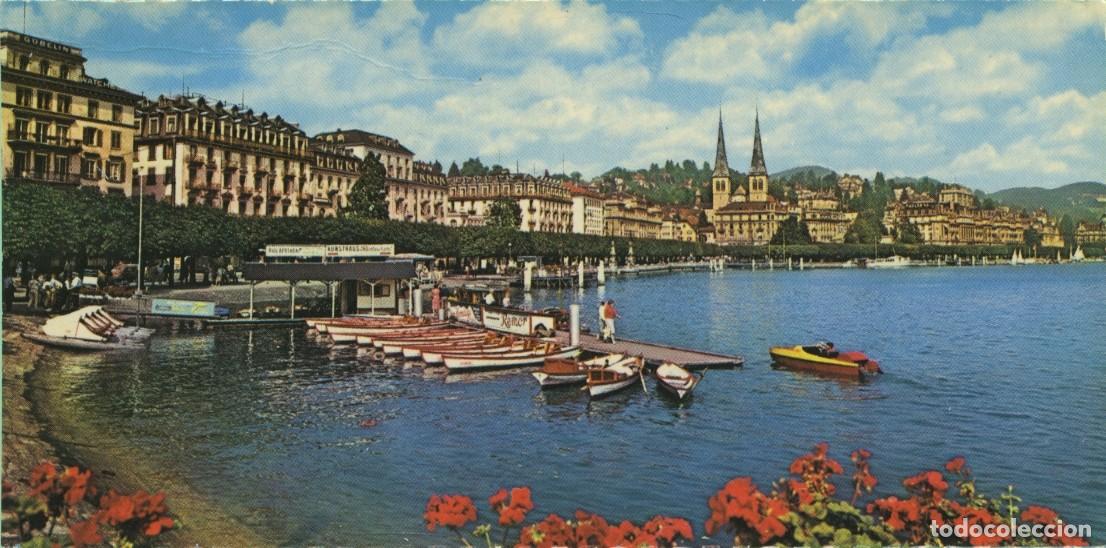 Postales: LUCERNA. Suiza. Schweizerhofquai y Hofkirche. Sin circular. ED. KRUGER
