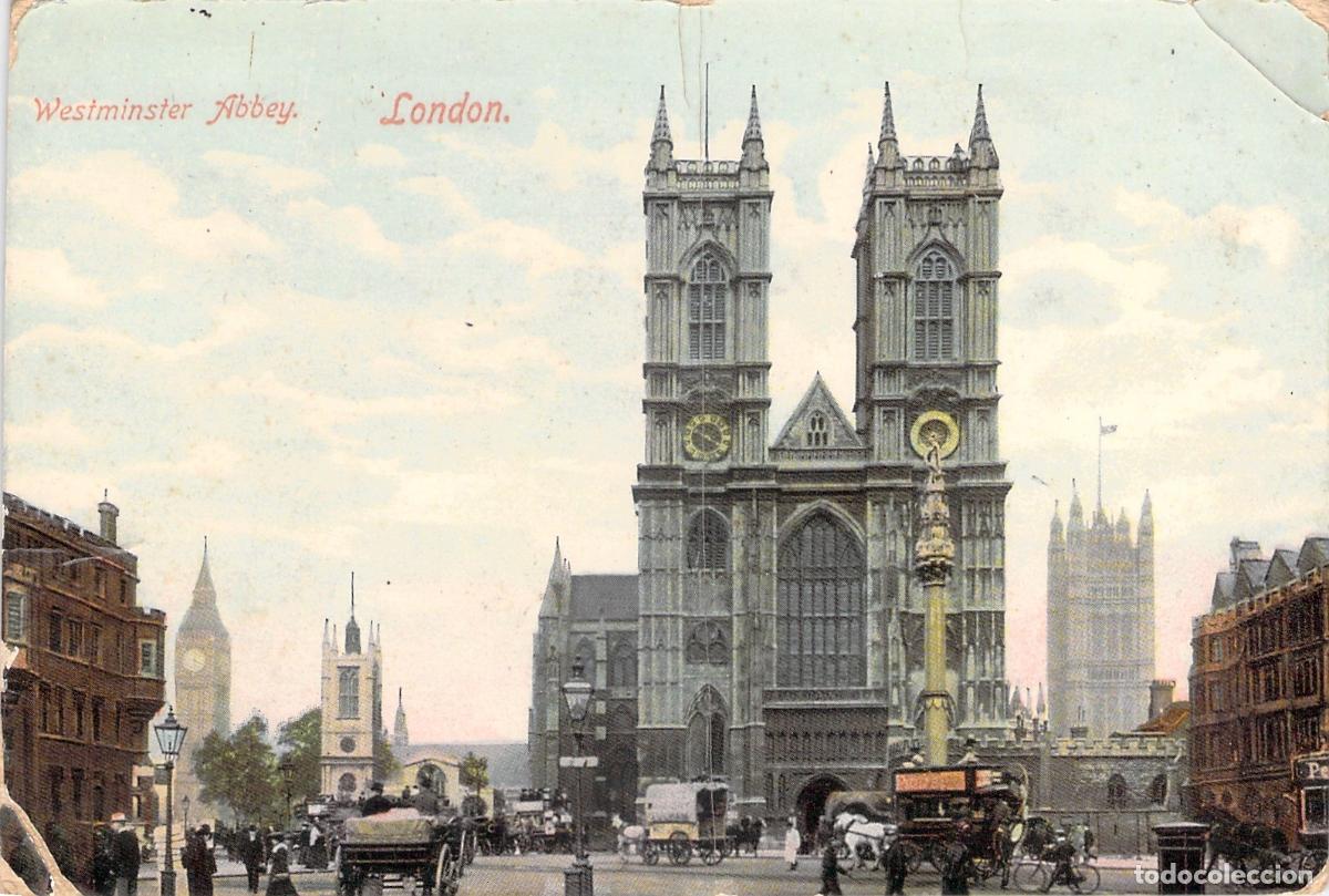 Postales: Postal de la Abad&iacute;a de Westminster en Londres con Carruajes