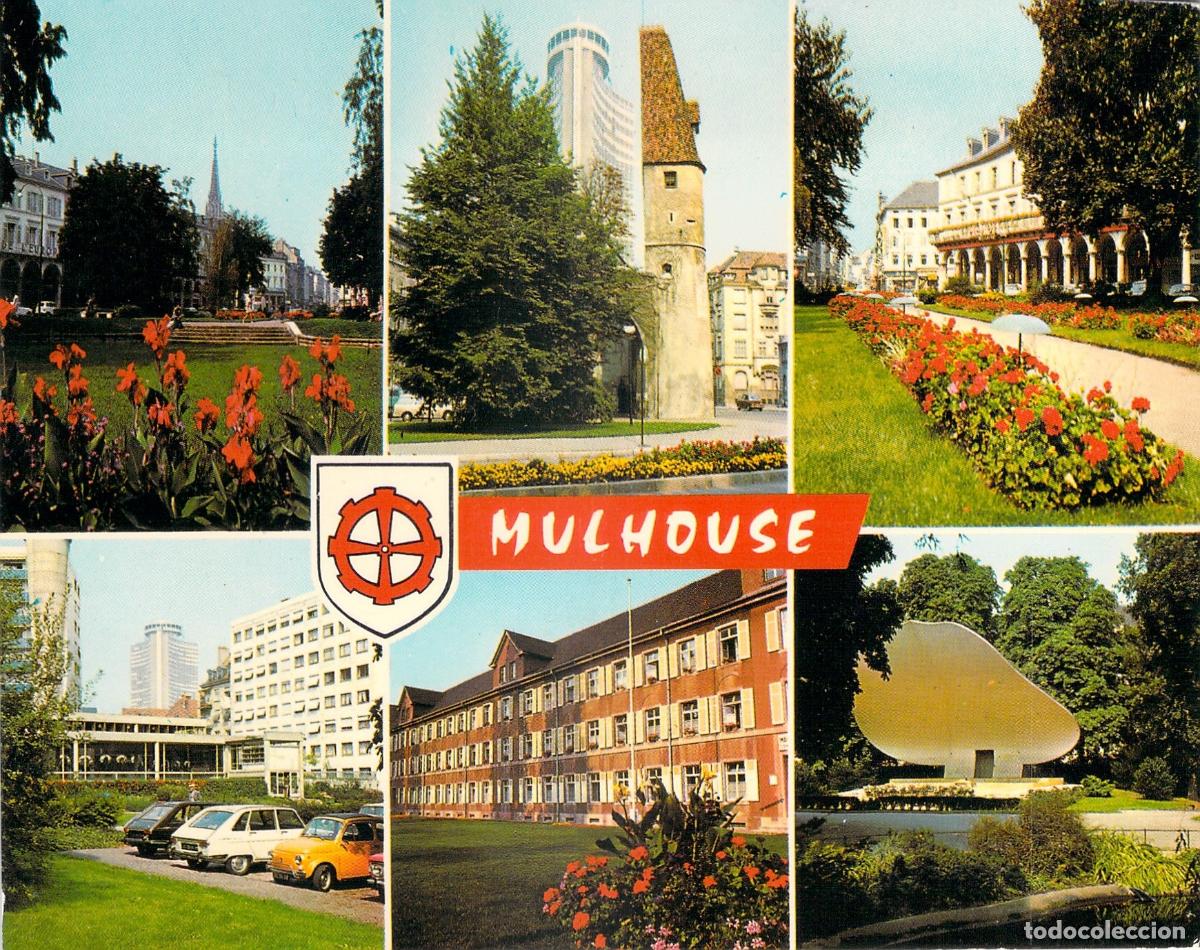 Postcards: Postal Multivista de Mulhouse Alsacia Francia con Escudo