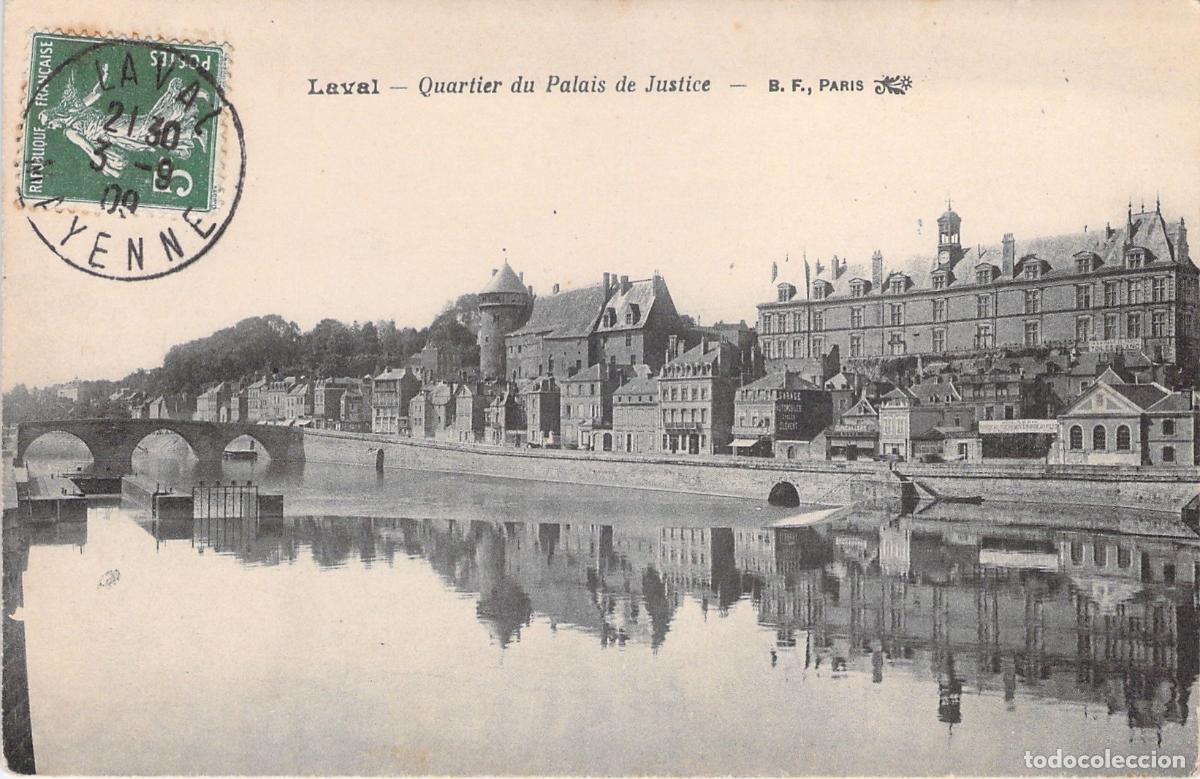 Postales: Postal de Laval Francia Quartier du Palais de Justice y R&iacute;o Mayenne
