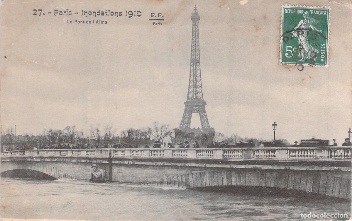 Postales: Postal Inundaciones de Par&iacute;s Pont de l'Alma y Torre Eiffel