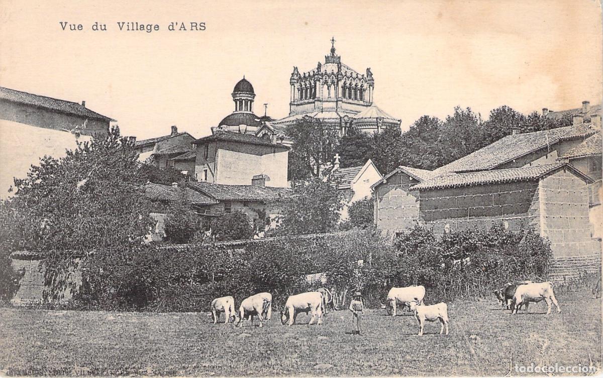 Postales: Postal de la Vista del Pueblo de Ars con la Bas&iacute;lica