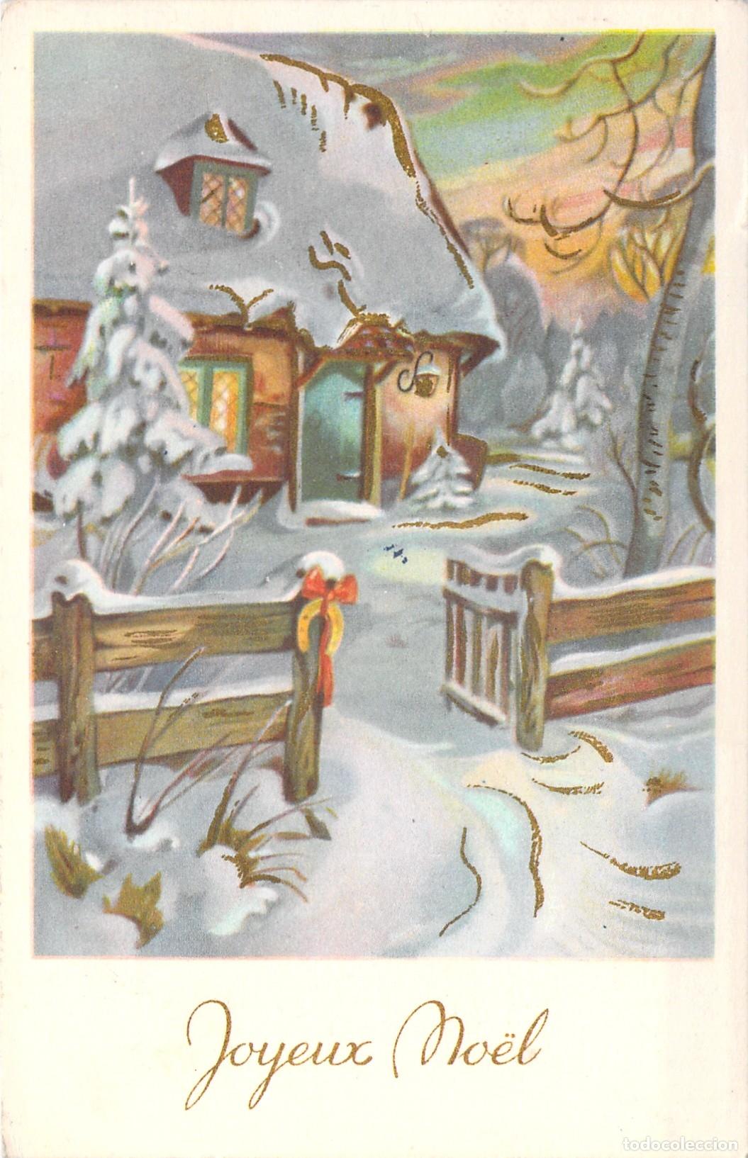 Postales: Postal de Joyeux No&euml;l con Caba&ntilde;a en la Nieve Ilustrada