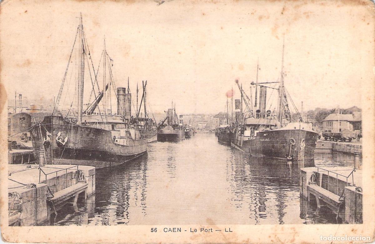 Postales: Postal Antigua de Caen - El Puerto con Barcos en Normand&iacute;a