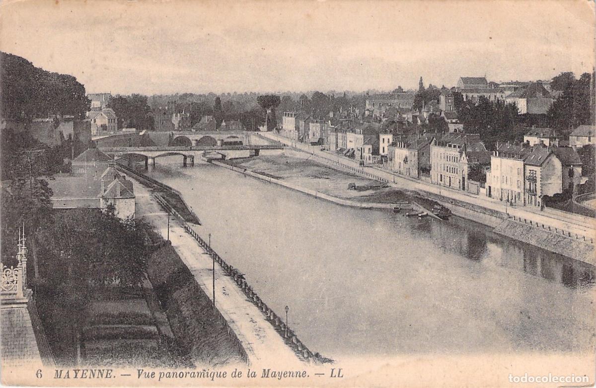 Postales: Postal de Vista Panor&aacute;mica del R&iacute;o Mayenne y Puentes en Francia
