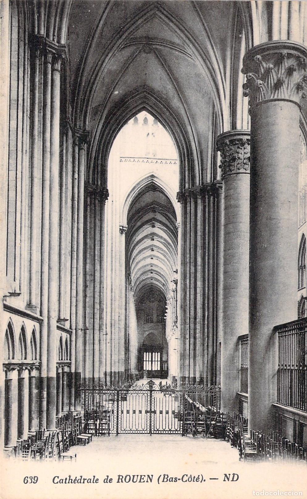 Postales: Postal de la Catedral de Rouen, Interior de la Nave Lateral