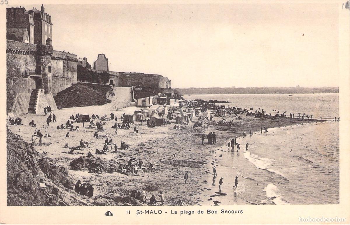 Postales: Postal de Saint-Malo: La Playa de Bon Secours, Francia
