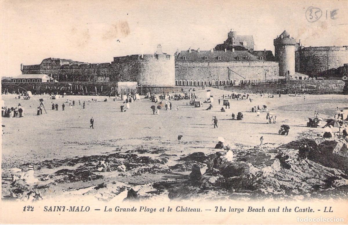 Postales: Postal de Saint-Malo: La Grande Plage y el Castillo, Breta&ntilde;a