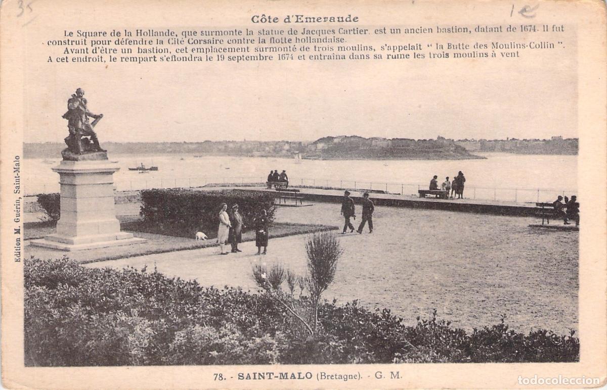 Postales: Postal de Saint-Malo Francia Estatua Jacques Cartier y Square de la Hollande