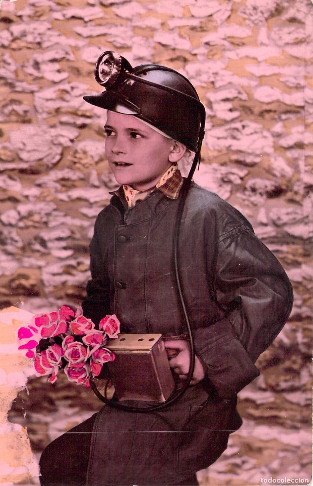 Postales: Postal Francesa de Ni&ntilde;o Vestido de Minero con Flores