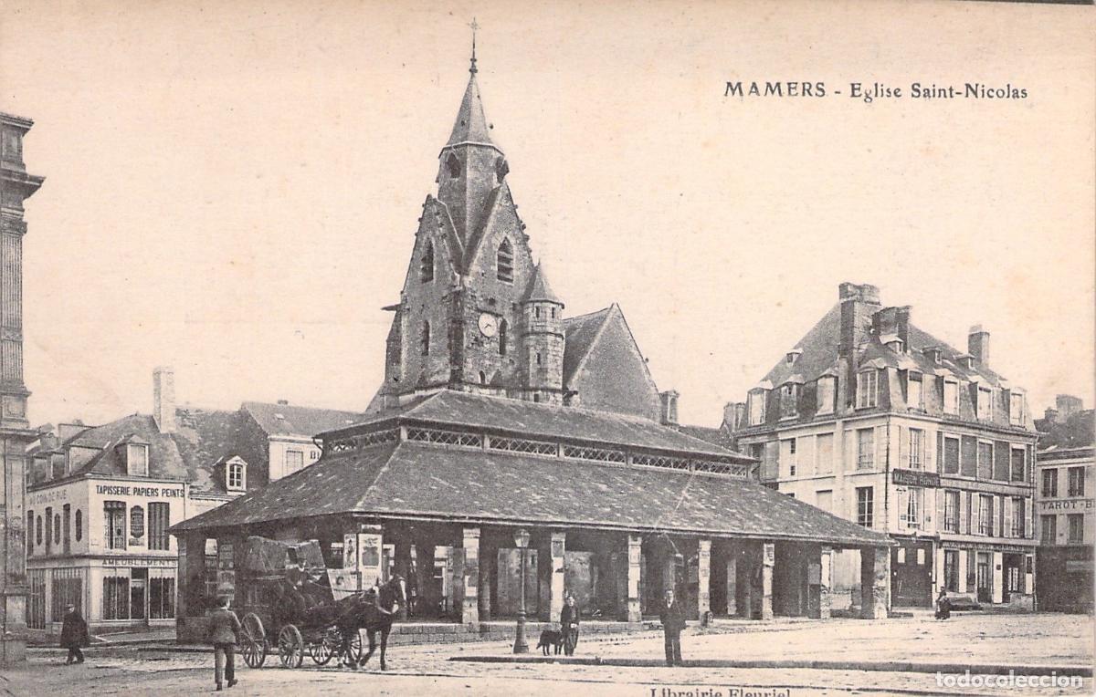 Cartes Postales: Postal de la Iglesia Saint-Nicolas y las Halles en Mamers, Francia