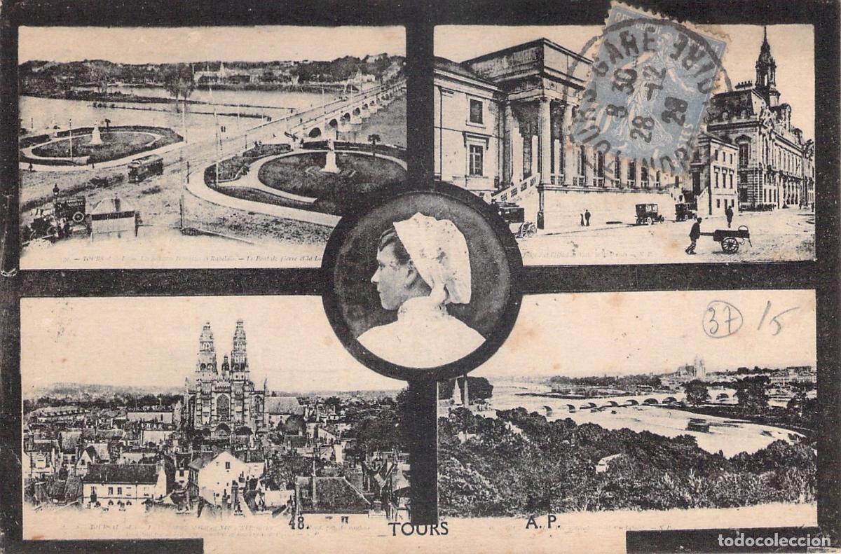 Postales: Postal Multifoto de Tours Francia con Catedral y Vista del R&iacute;o Loira