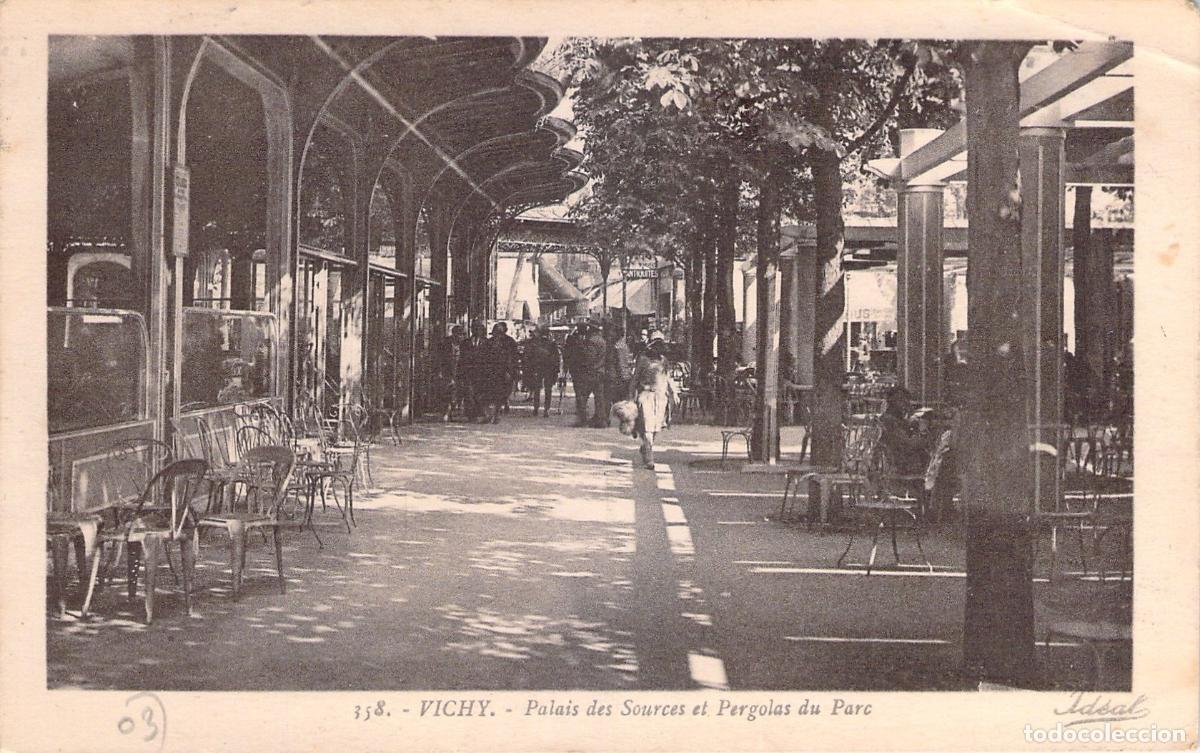 Postkarten: Postal de Vichy, Palais des Sources y P&eacute;rgolas del Parque