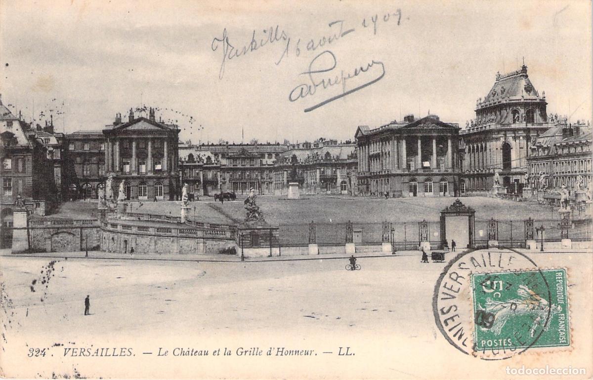 Postkarten: Postal del Palacio de Versalles y la Reja de Honor, Francia