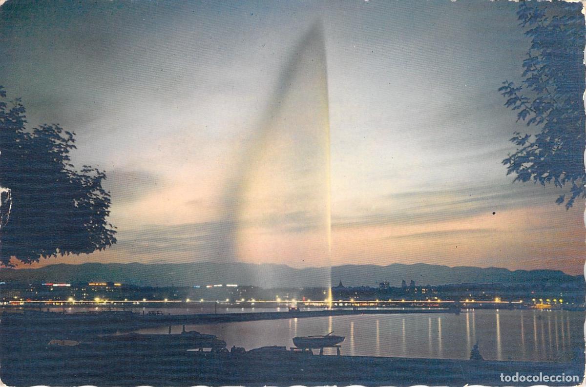 Postcards: Postal de Ginebra: El Jet d'Eau al Atardecer, Suiza