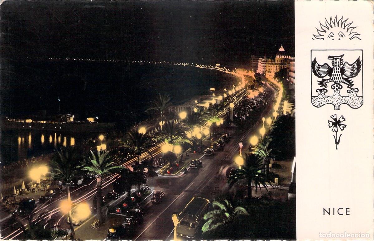 Postcards: Postal de Niza Promenade des Anglais de Noche con Escudo