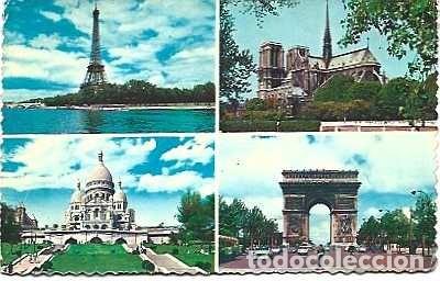 Postales: Francia & Par&iacute;s, Arco de Triunfo Torre Eiffel Notre-Dame Sacr&eacute;-Coeur, Multi, Lisboa 1969 (1059)