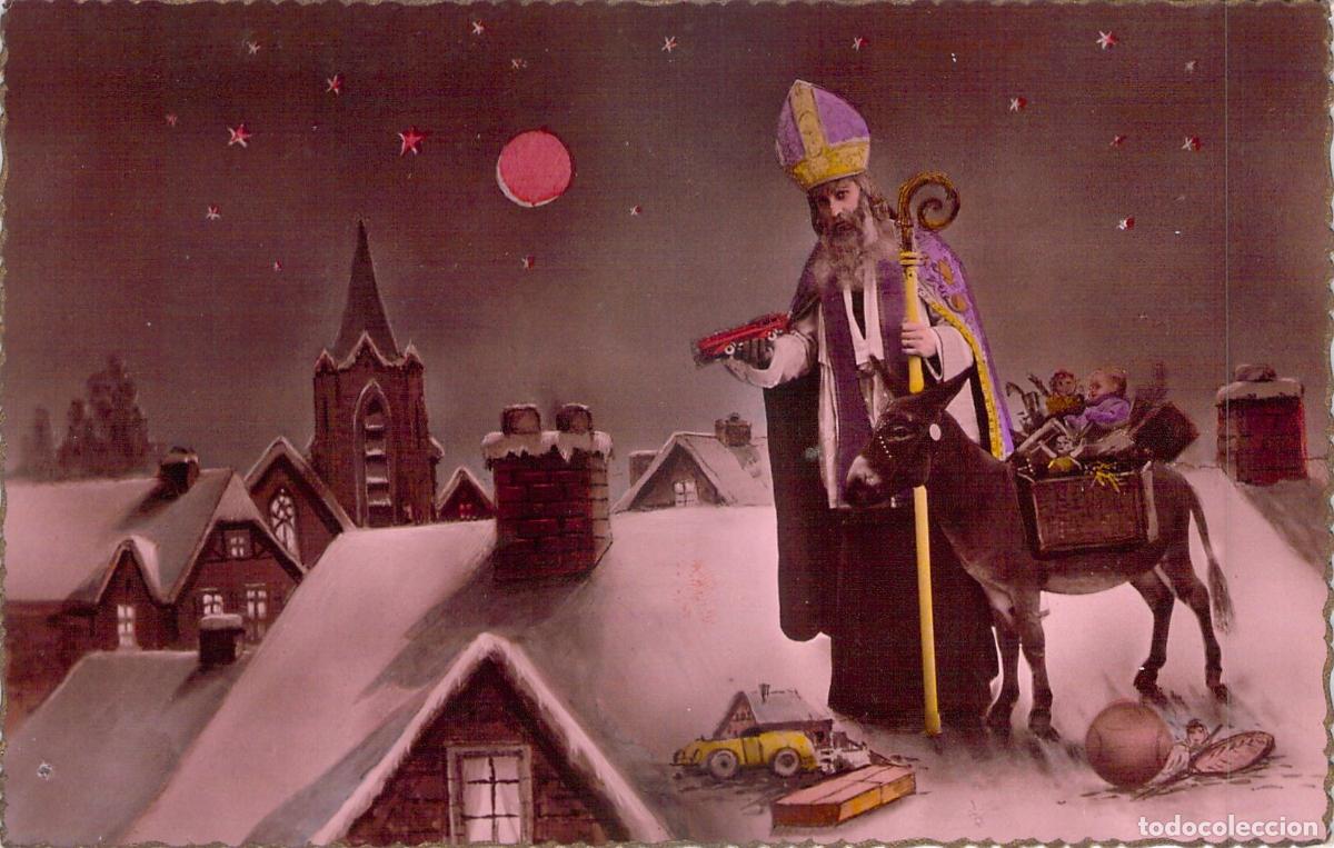 Postales: Postal Art&iacute;stica de San Nicol&aacute;s con Burro y Juguetes en los Tejados