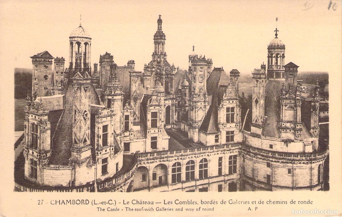 Postales: Tarjeta Postal del Castillo de Chambord y sus Techos, Francia