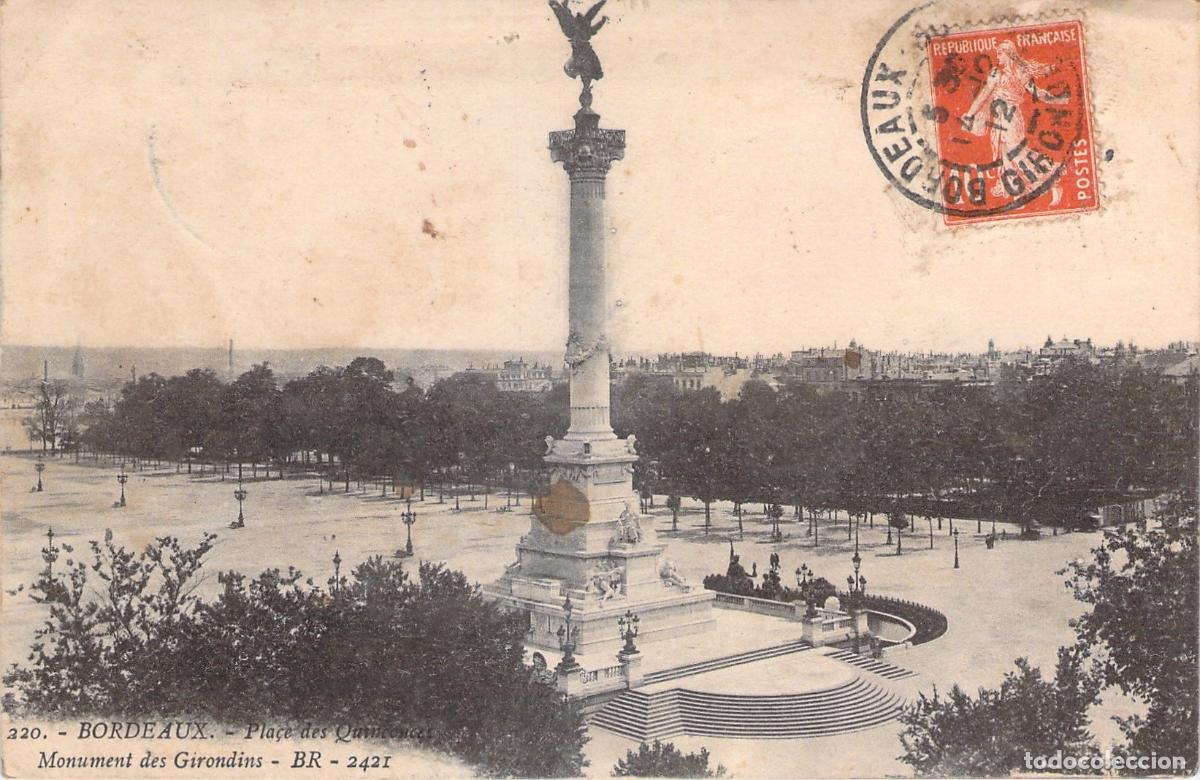 Postales: Postal de Burdeos, Plaza de los Quinconces y Monumento a los Girondinos