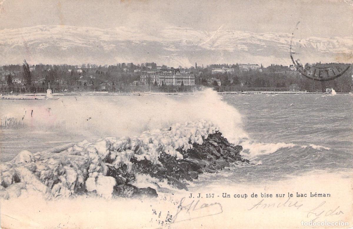 Postales: Postal del Lago Lem&aacute;n con Olas y Viento Bise Ginebra Suiza