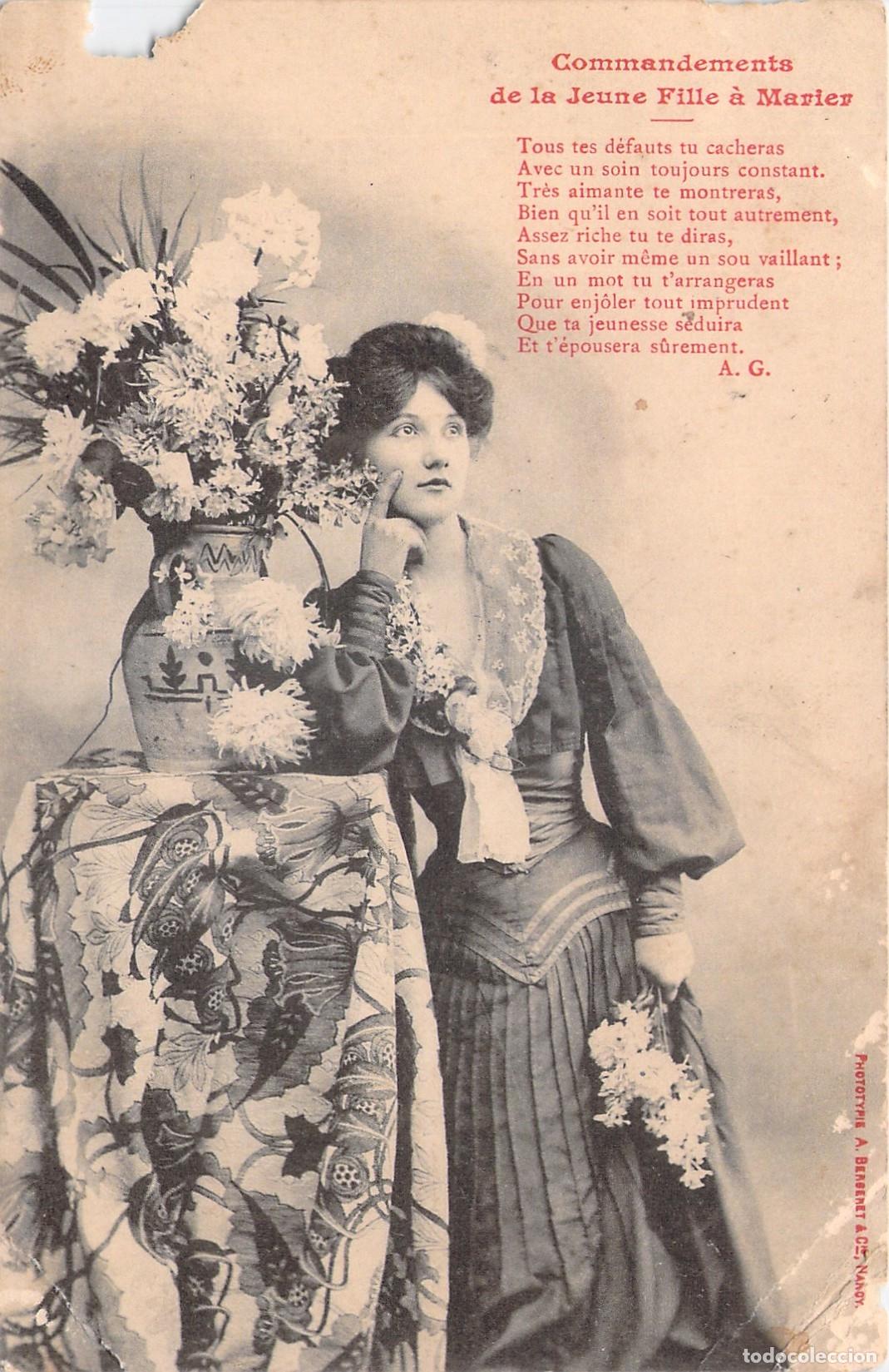 Postkarten: Postal Francesa Antigua Commandements de la Jeune Fille