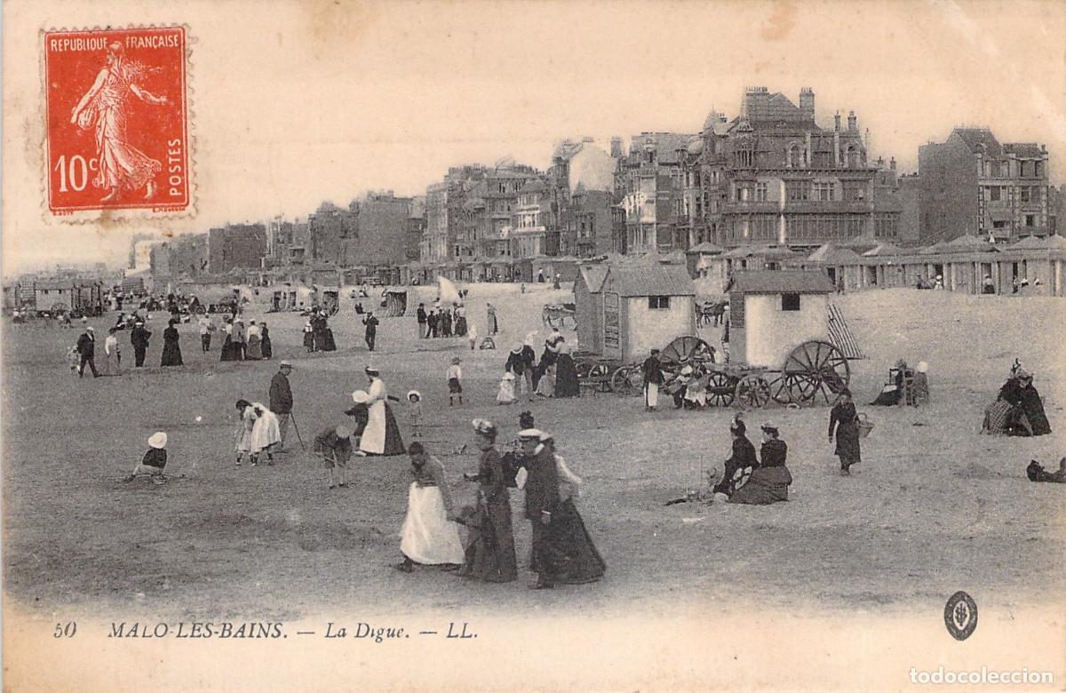 Postales: Postal de Malo-les-Bains Francia - La Digue y Escena de Playa
