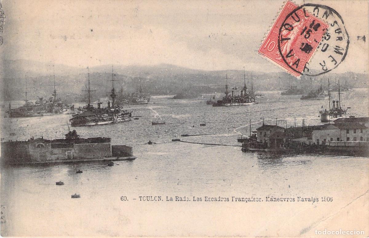 Postales: Postal de Toulon con Escuadras Francesas y Maniobras Navales