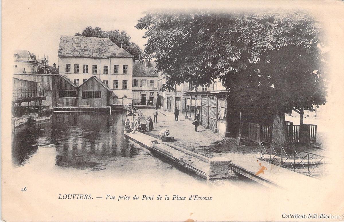 Cartoline: Postal de Louviers: Vista desde el Puente de la Plaza de Evreux