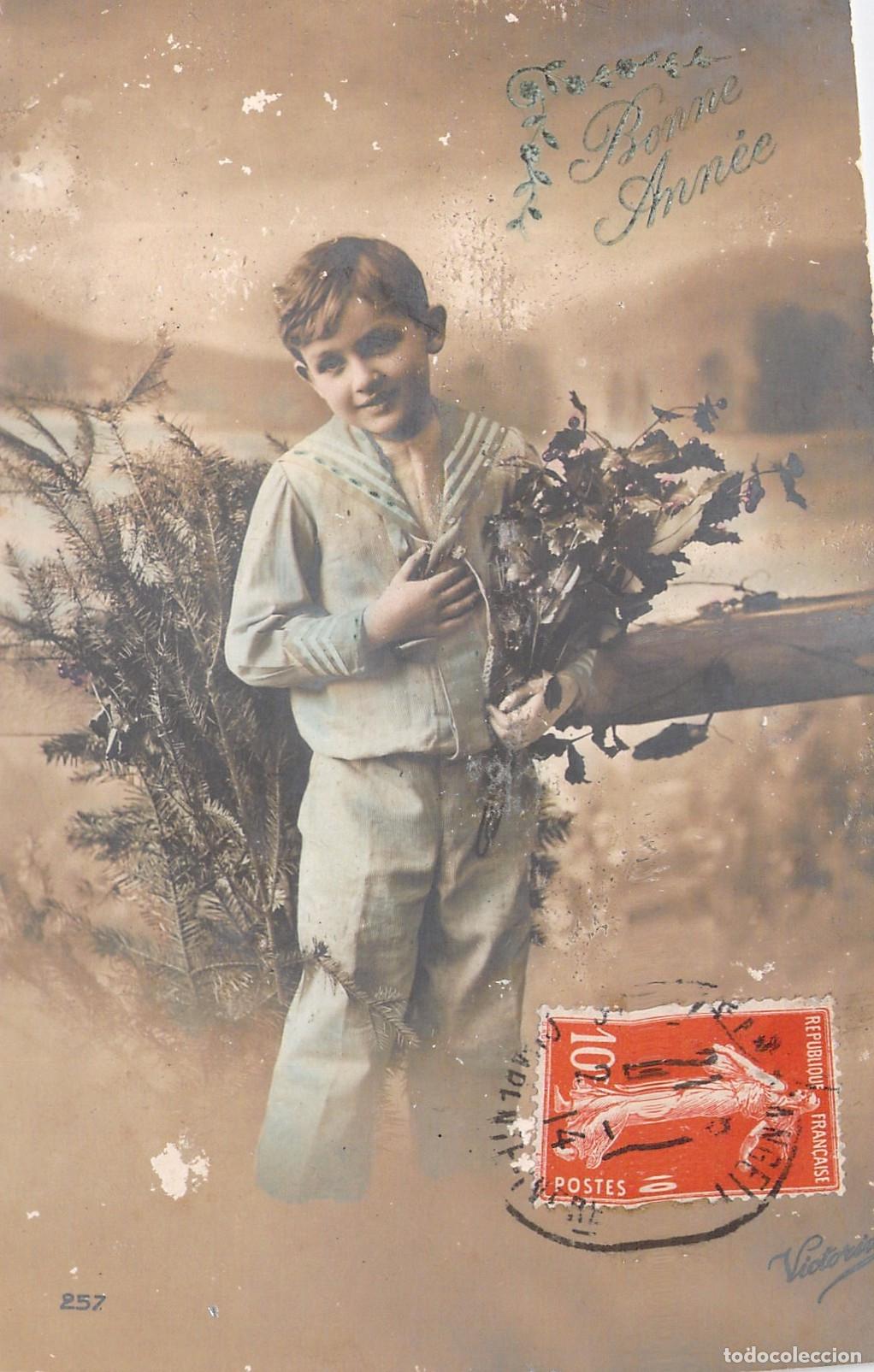 Cartoline: Postal de A&ntilde;o Nuevo Bonne Ann&eacute;e con Ilustraci&oacute;n de Ni&ntilde;o