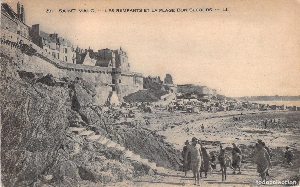 Cartoline: Postal de Saint-Malo: Murallas y Playa Bon Secours, Francia