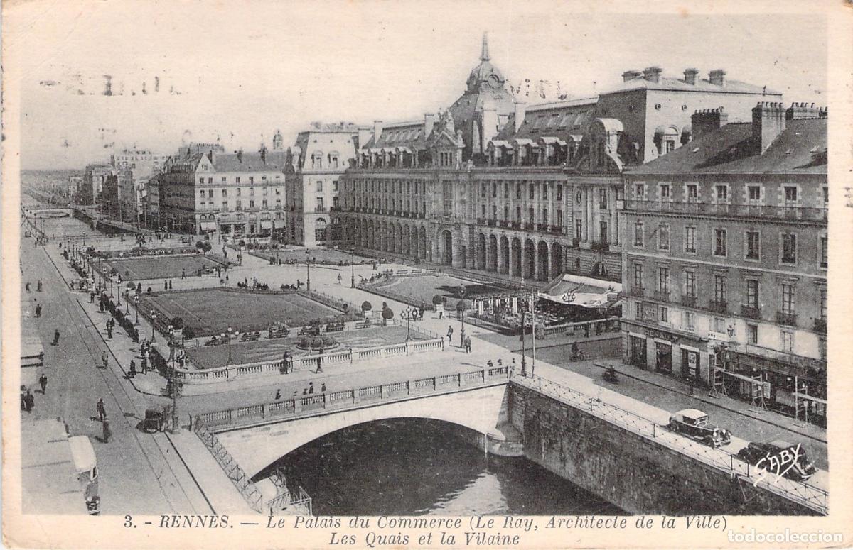 Cartoline: Postal de Rennes: El Palacio del Comercio y los Muelles de la Vilaine