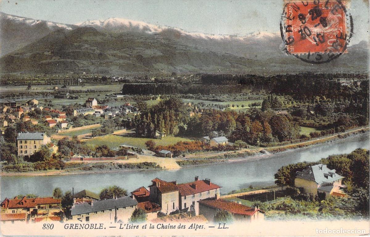 Cartoline: Postal Antigua de Grenoble, el R&iacute;o Is&egrave;re y los Alpes, Francia