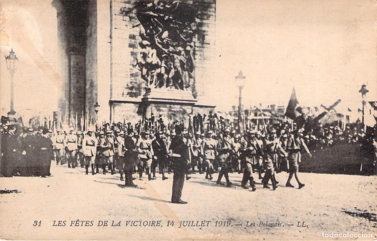 Cartoline: Postal Desfile de la Victoria Soldados Polacos Arco del Triunfo Par&iacute;s