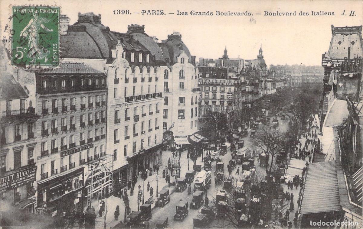 Postales: Postal de Par&iacute;s: Vista del Boulevard des Italiens con Tr&aacute;fico