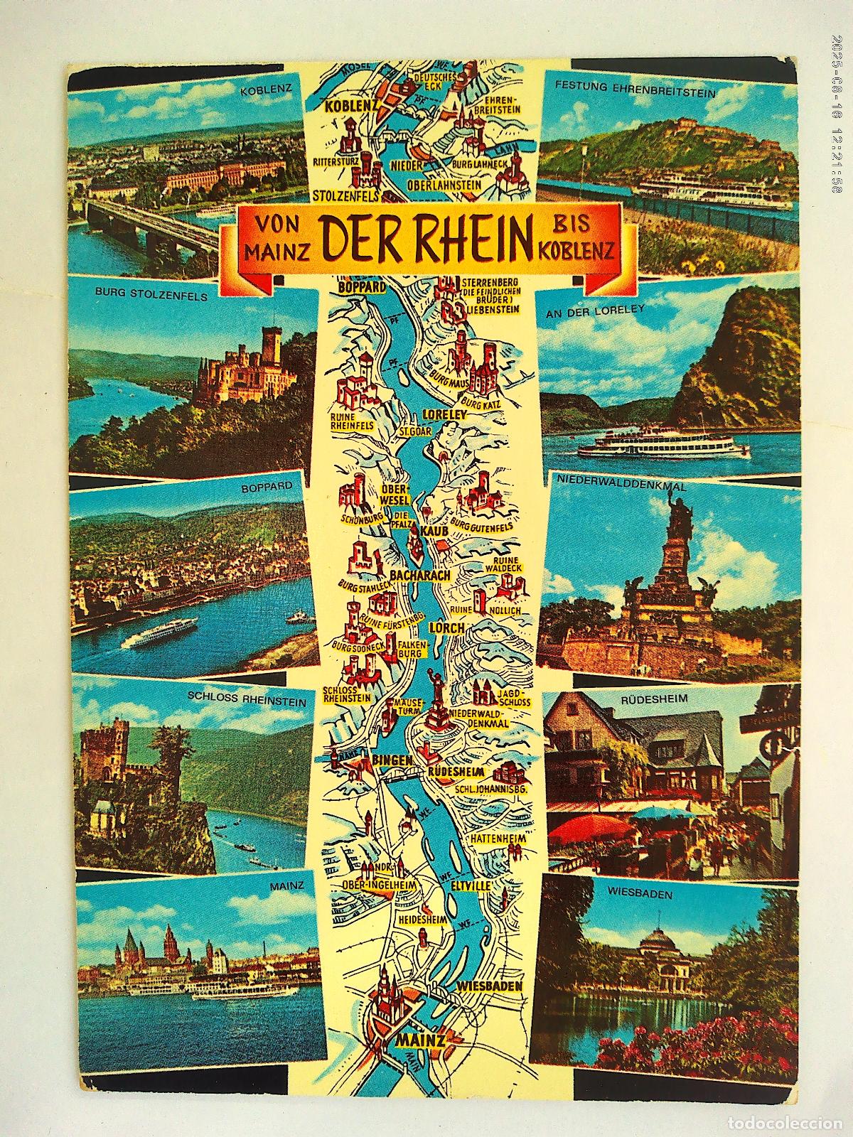 Postales: POSTAL DE ALEMANIA : MAPA DEL RIO RIN Y FOTOS DE LOCALIDADES . A&Ntilde;OS 60