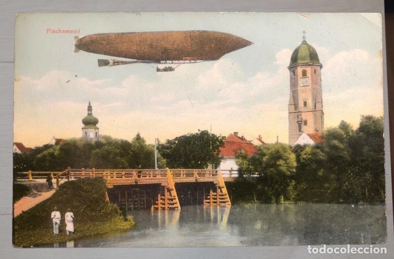 Postales: Postal Austria Fischamend 1911 enviada a Bad Nauheim Alemania. Dirigible Militar