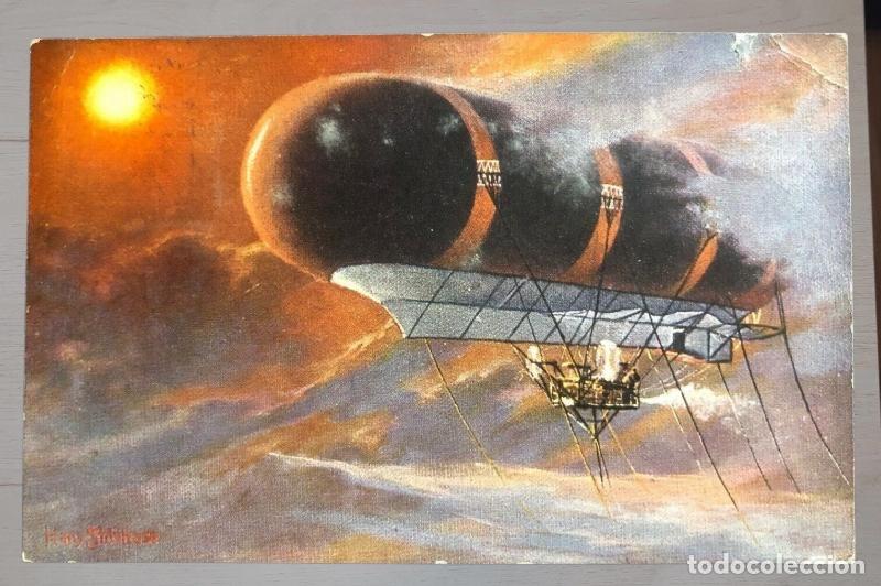 Postales: Postal Chequia 1909. Dirigible militar Nulli Secundus II enviado a Kamenn&yacute; Př&iacute;voz