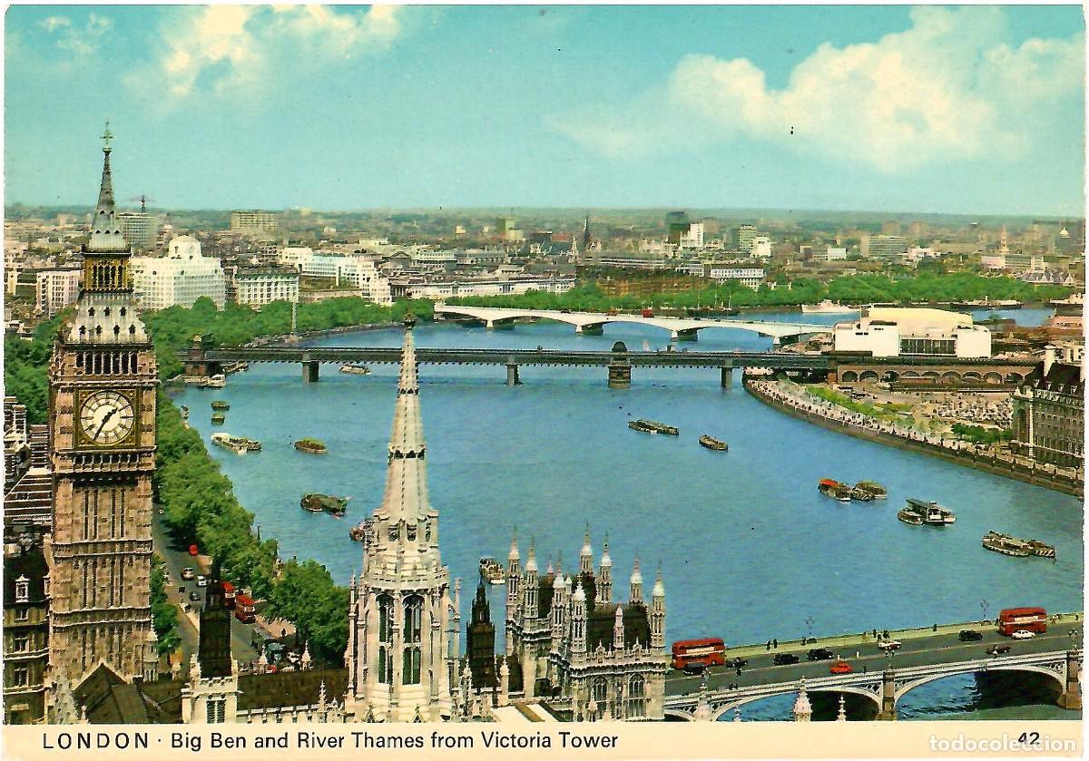 Postales: LONDRES. Inglaterra. Big Ben y r&iacute;o T&aacute;mesis desde la Torre Victoria. Sin circular. ED. CHARLES SKILTO