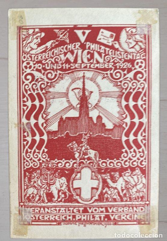 Postales: Postal Austria 1928. V Philatelistentag Wien con matasellos especial y sello de Dresden