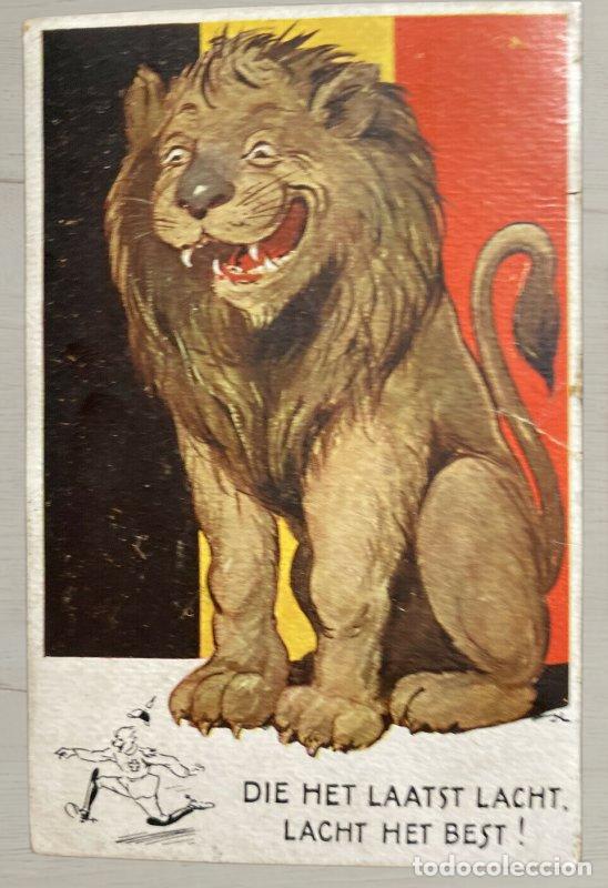 Postales: CPA Satirica Leon Belgica 1919 Propaganda Bruselas Anvers Sello Kepi