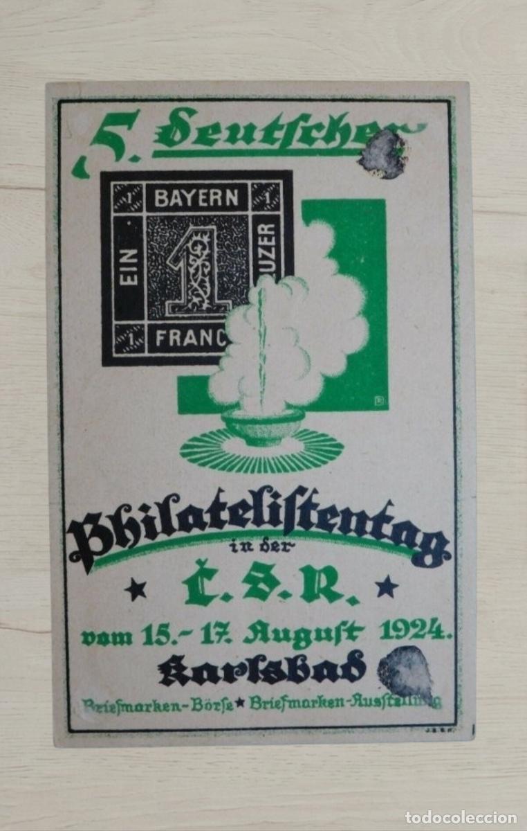 Postales: Gedenkkarte 1924 Karlsbad Checoslovaquia 5. Deutscher Philatelistentag Becherbitter Vignette C.S.R.
